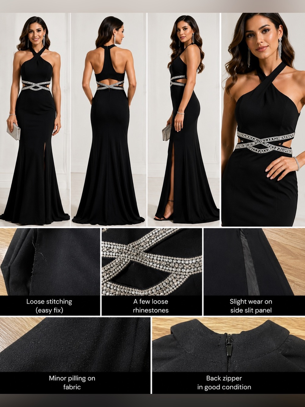 Speechless Black Rhinestone Cutout Mermaid Gown Dress Size 1